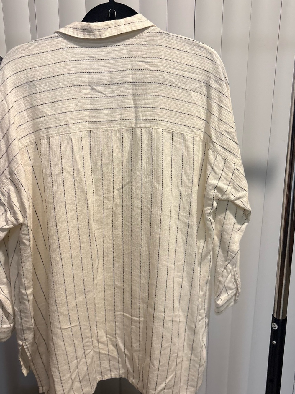 Eileen Fisher Cream Button-Front Shirt with Navy Stripes - Picture 7 of 9